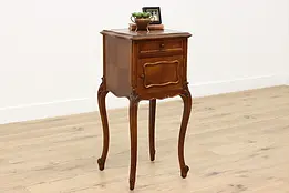 French Antique Marble Top Walnut Nightstand End Side Table #47863