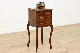 French Antique Marble Top Walnut Nightstand End Side Table #47863