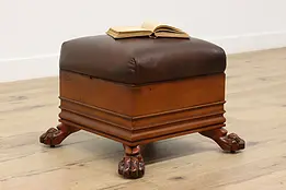 Georgian Design Vintage Leather Footstool, Lion Feet Heindel #48032
