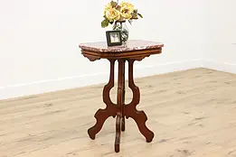 Victorian Antique Carved Walnut End or Side Table, Marble #47481