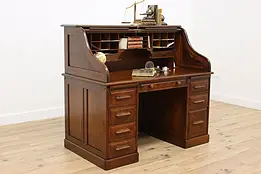 Victorian Antique Oak S Curve Office Library Roll Top Desk #47266