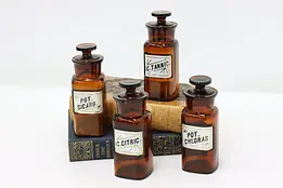 Set of 4 Antique Glass Apothecary Medicine Drug Bottles WT #39366