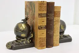 Pair of Art Deco Globe & Airplane Antique Library Bookends #47700