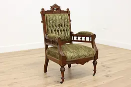 Victorian Eastlake Antique Carved Walnut Upholstered Chair #47826