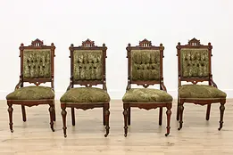 Victorian Eastlake Antique Set 4 Walnut Dining Game Chairs #47828