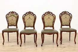 Set of 4 Italian Carved Dining or Game Chairs Leather Velvet #47560