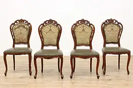 Set of 4 Italian Carved Dining or Game Chairs Leather Velvet #47560