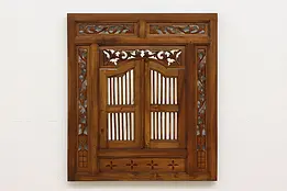 Asian Vintage Arch Salvage Carved Teak Wall Hanging Mirror #47909