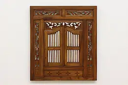 Asian Vintage Arch Salvage Carved Teak Wall Hanging Mirror #47909