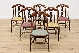 Set of 6 Antique Victorian Oak Dining Chairs, Needlepoint #47366
