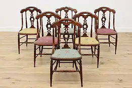 Set of 6 Antique Victorian Oak Dining Chairs, Needlepoint #47366