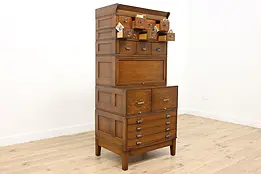 Oak Antique Stacking 18 Drawer Collector File Cabinet Yawman #48077