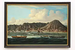 Harbor City Original Antique Oil Painting after Youqua 32.5" #47770