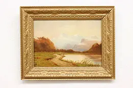 Lake Path Antique Original Oil Painting Richardson 18.5" #47776