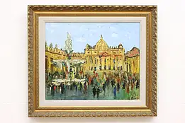 St. Peter's Basilica Vintage Oil Painting Vallese 30.5" #47764