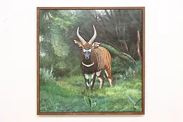 African Bongo Original Vintage Oil Painting, Balaban 38" #48247