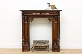Danish Antique Oak Fireplace Mantel, Carved Heads & Lions #48151