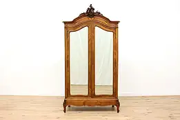 French Louis XV Antique Walnut Armoire or Wardrobe, Mirrors #47862