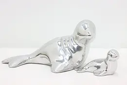 Aluminum Vintage Mother Seal & Baby Sculpture Pair Hoselton #47980