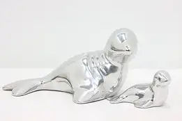 Aluminum Vintage Mother Seal & Baby Sculpture Pair Hoselton #47980