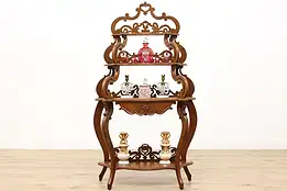 Victorian Antique Carved Walnut Etagere, Curio, or Bookshelf #48107