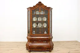 Dutch Baroque Vintage Bombe Walnut China or Display Cabinet #48146