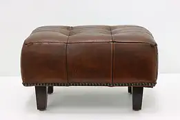 Traditional Vintage Leather & Brass Nailhead Footstool #48125