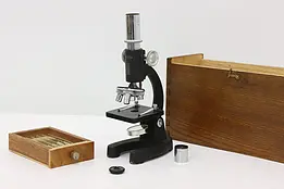 Industrial Vintage Laboratory Microscope, Case, Slides Japan #47124