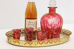 Cranberry Lusterware Antique Liquor Set Decanter & 4 Glasses #47689