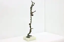 Bronze Acrobats Vintage Sculpture, Onyx Base, Signed '68 #48014