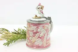 Porcelain Luster Antique Beer Stein or Mug, Lid, Bard Figure #47807