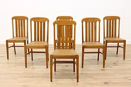 Set of 6 Oak Craftsman Antique Leather Dining Chairs Heywood #48088