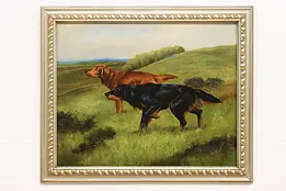 Setter Dogs Vintage Original Oil Painting English 35.5" #47782