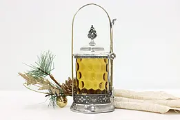 Victorian Antique Silverplate  Pickle Castor Jar Amber Glass #47042