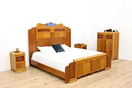 Art Deco Vintage 4 Pc Waterfall Bedroom Set, King Size Bed #48118