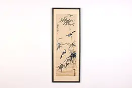 Birds & Bamboo Antique Original Chinese Silk Painting 28" #47757