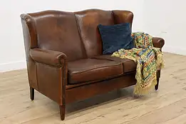 Traditional Vintage Leather Settee, Loveseat, or Small Sofa #48129