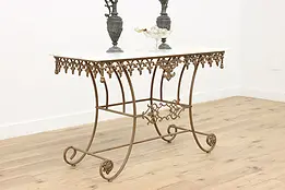French Design Vintage Iron Baker Candy Table Console Marble #48373