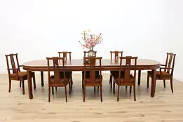 Teak Vintage Chinese Dining Set Table & 8 Chairs, Meng Co #48092