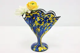Art Deco Vintage Blue & Yellow Art Glass Flower Vase Czech #48404