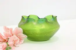 Mottled Gold & Green Antique Blown Art Glass Bowl #47966