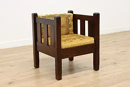 Arts & Crafts Mission Oak Antique Cube Chair, New Upholstery #48172
