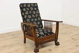 Victorian Antique Oak Morris Recliner Chair New Upholstery #46228