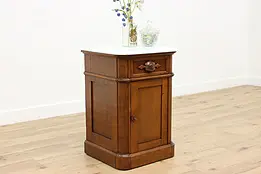 Victorian Antique Walnut Nightstand End Table Marble Top #48177