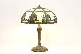 Stained Glass Shade Antique Office Desk or Table Lamp, Trees #48410