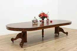 Victorian Antique 5' Round Oak Dining Table Extends 11' 8"  #48184