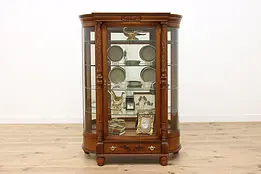 Victorian Antique Oak Curved Glass China Curio Cabinet #48183