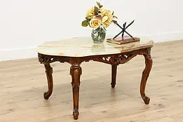 Onyx Top Vintage Scandinavian Carved Fruitwood Coffee Table #48193
