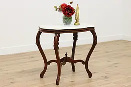 Victorian Antique Marble Turtle Top Walnut Parlor Lamp Table #48316