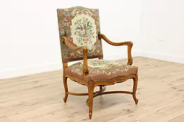 Country French Vintage Carved Birch & Needlepoint Chair #48165